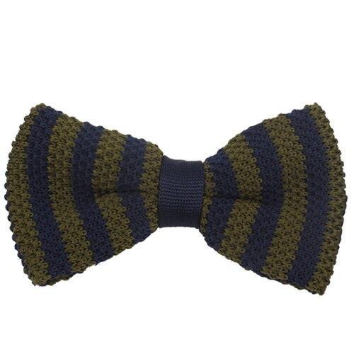 University Striped Knitted Bow Tie Pre-Tied GR Blue & Olive 