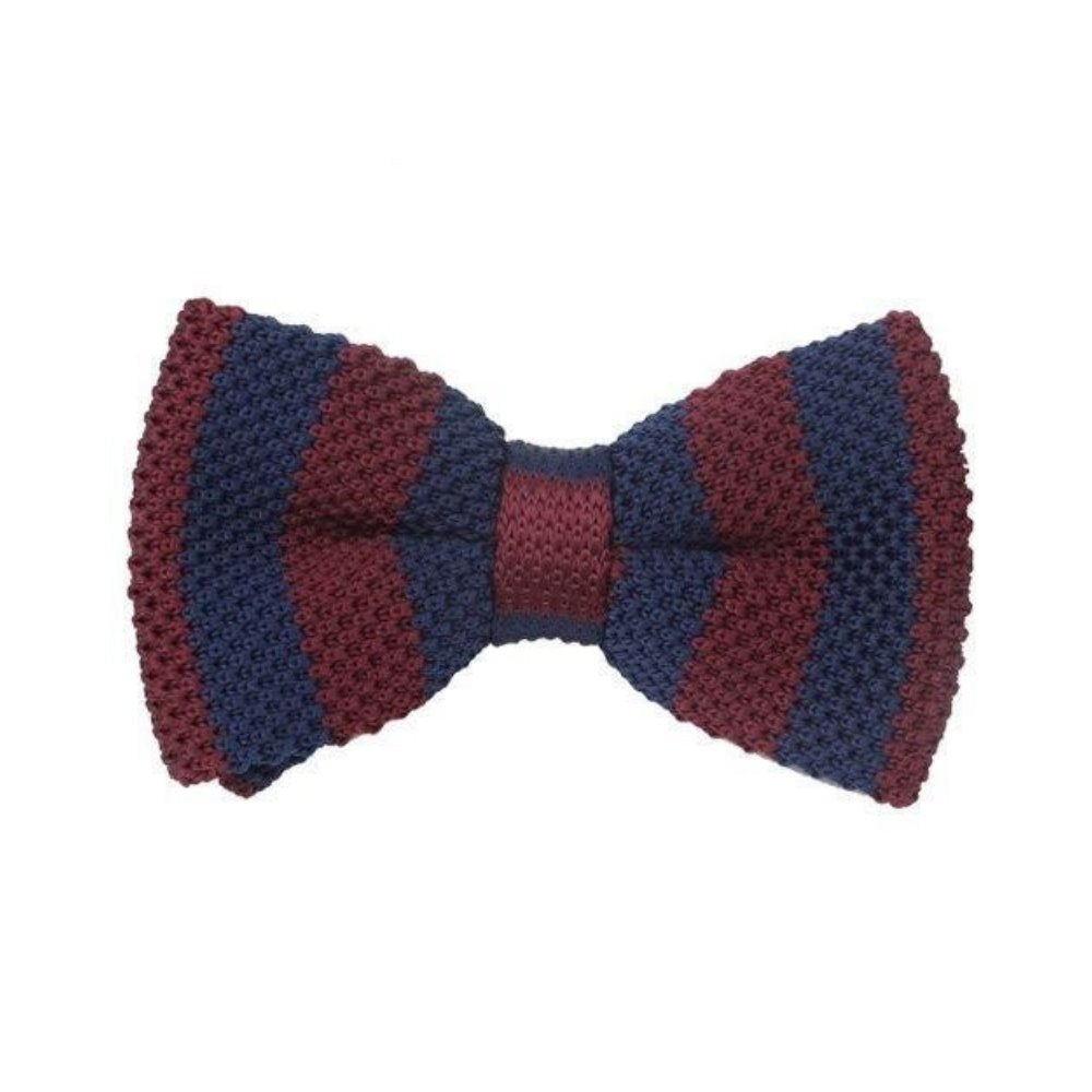 University Striped Knitted Bow Tie Pre-Tied GR Dark Blue 