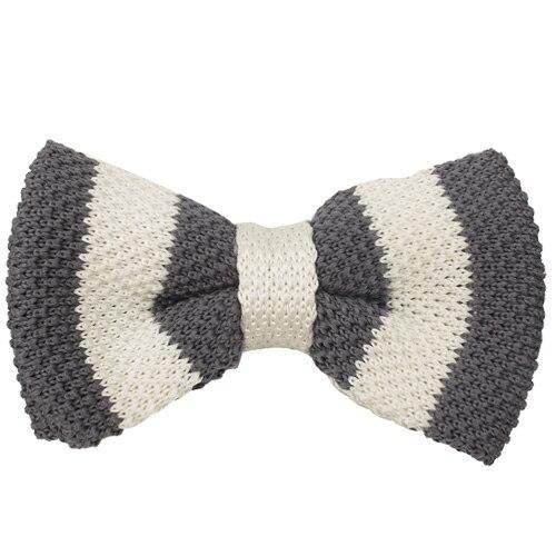 University Striped Knitted Bow Tie Pre-Tied GR Ivory Grey 