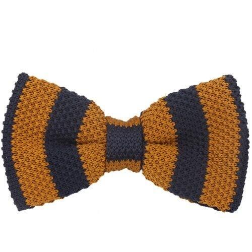 University Striped Knitted Bow Tie Pre-Tied GR Mustard 
