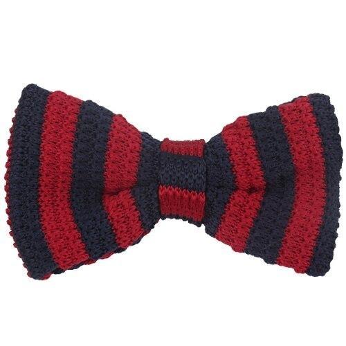University Striped Knitted Bow Tie Pre-Tied GR Navy Blue 