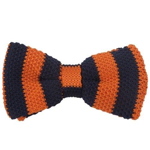 University Striped Knitted Bow Tie Pre-Tied GR Orange 