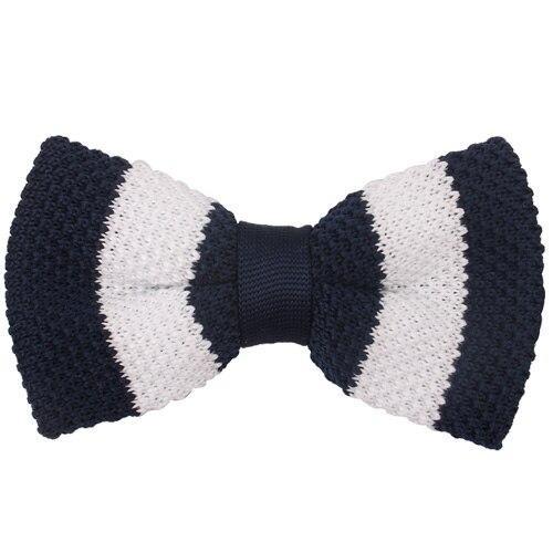 University Striped Knitted Bow Tie Pre-Tied GR White 