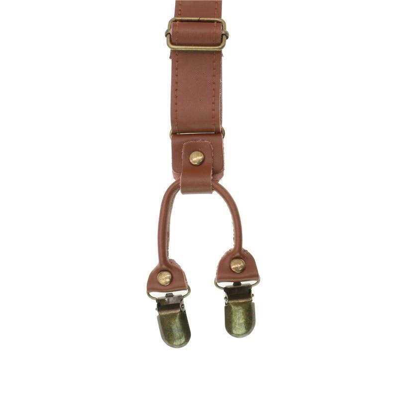 Vintage Solid Cow Leather Y-Back Hook Suspenders GR 