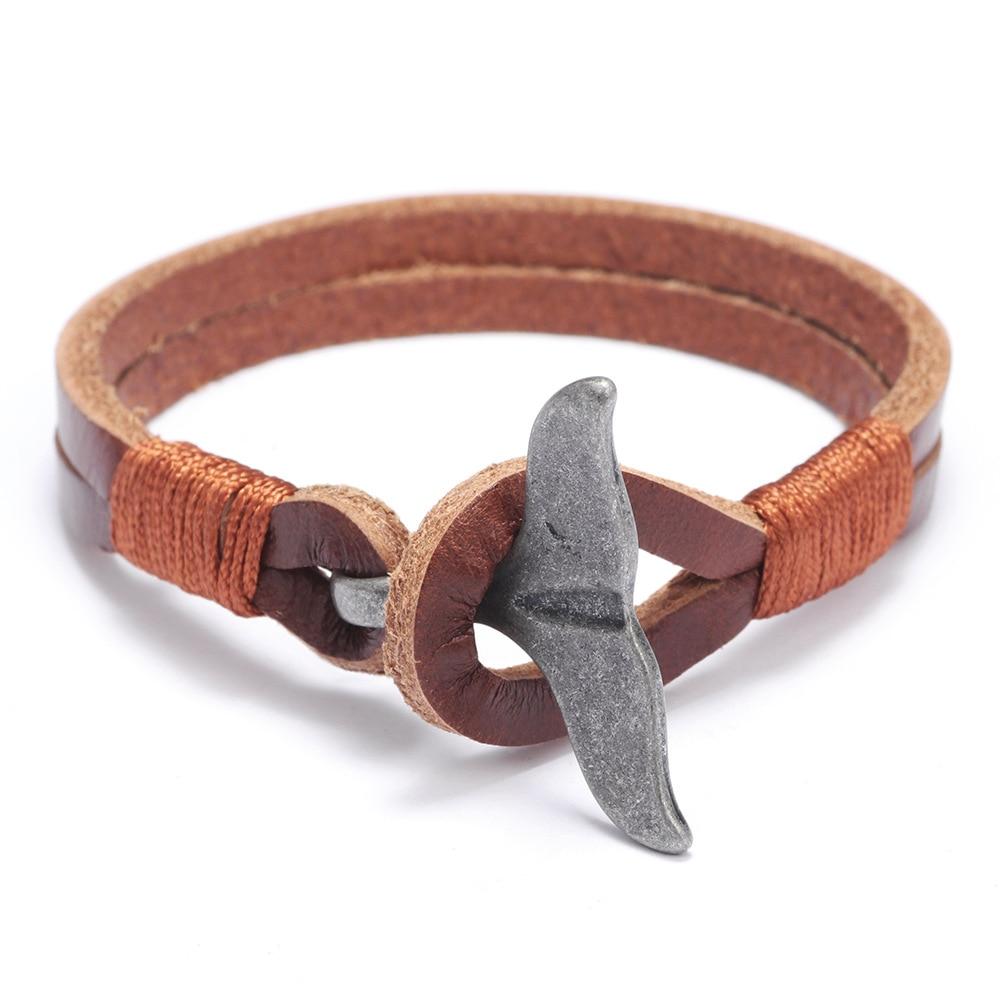 Whale Tail Solid Leather Bracelet GR 