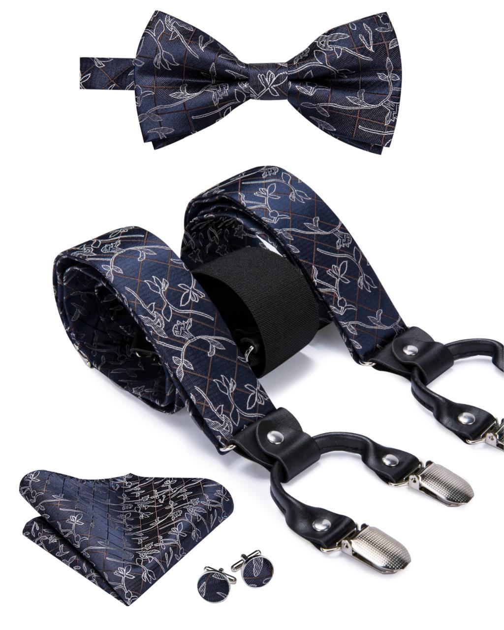 Williams Complete Suit Silk Accessory Set GR Floral Navy Blue 