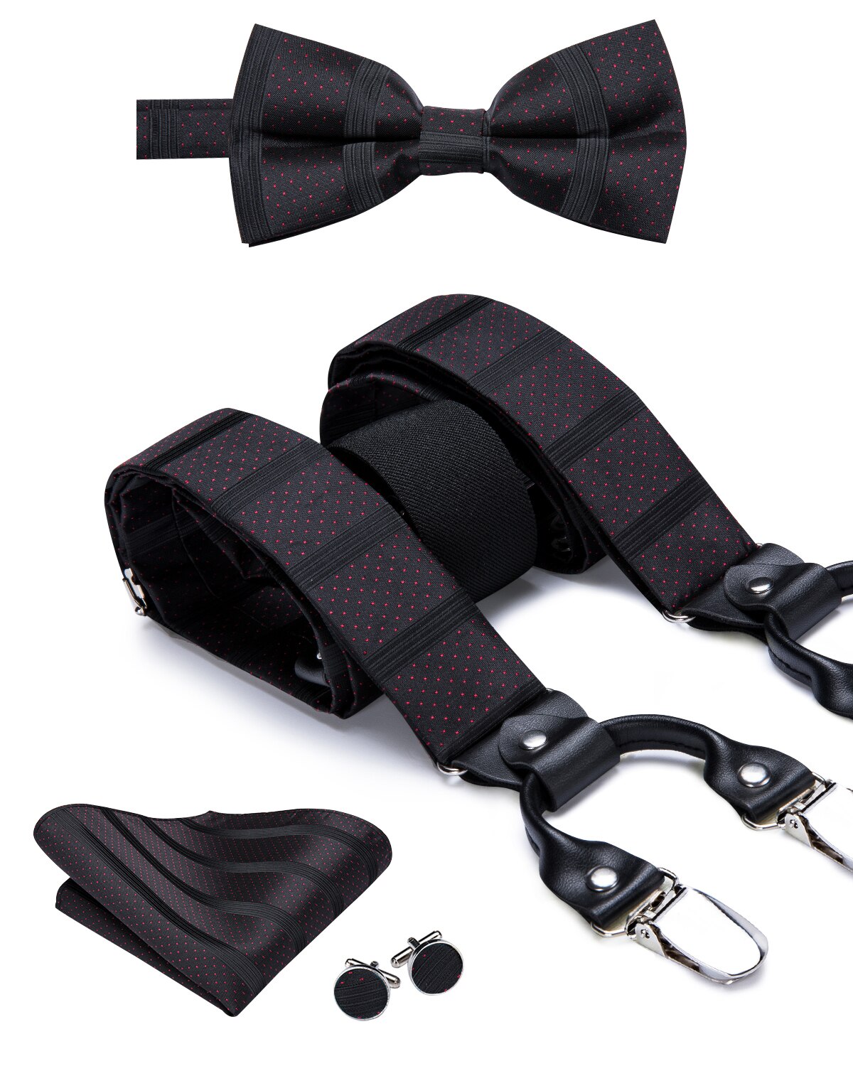 Williams Complete Suit Silk Accessory Set GR Pind Dot Striped Black 