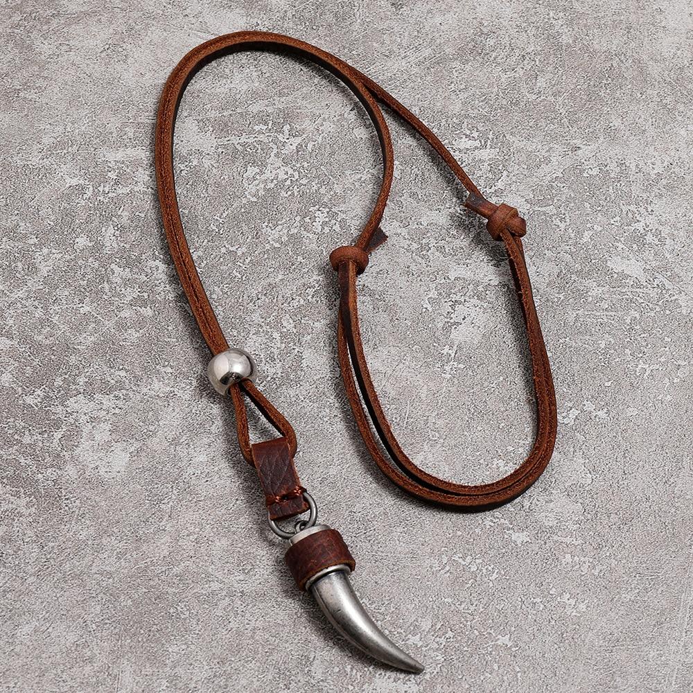 Wolf Tooth Cowhide Leather Pendant Necklace GR 