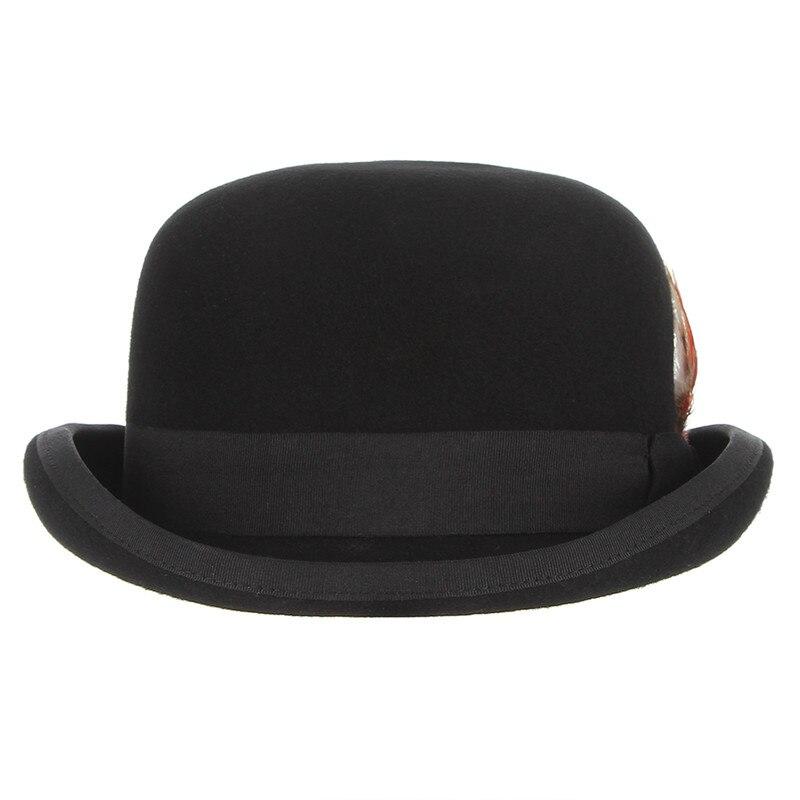Wool Felt Black Bowler Hat With Feather GR 