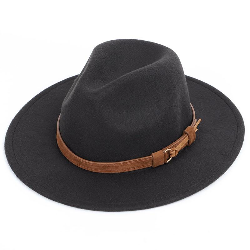 Woollen Fedora Hat With Leather Band GR Black 56-58CM 