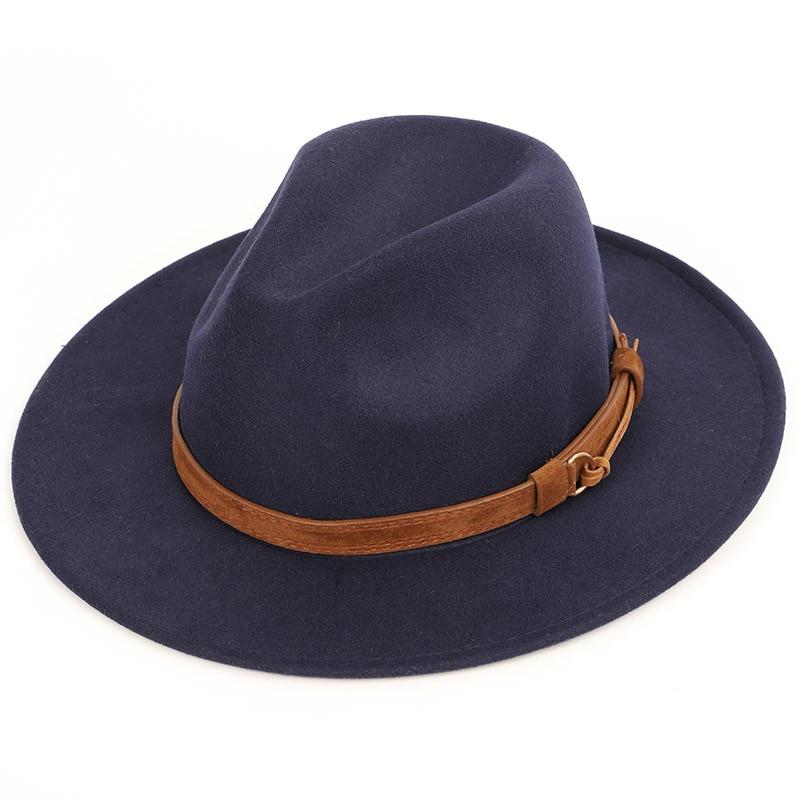 Woollen Fedora Hat With Leather Band GR Navy 56-58CM 