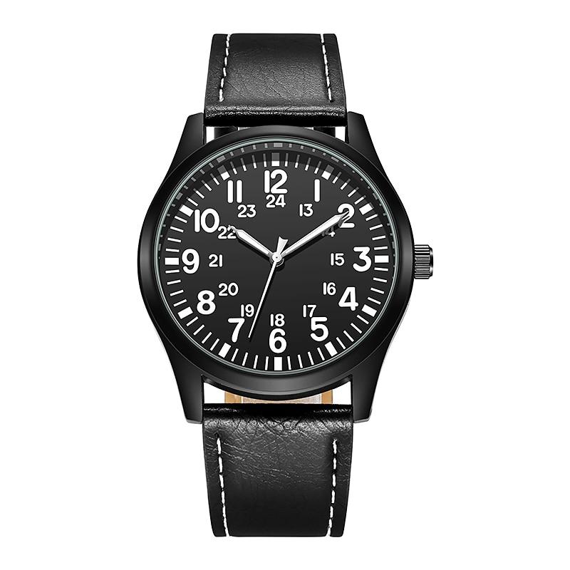 Yves Classic Pilot Watch With Leather Strap GR Black 
