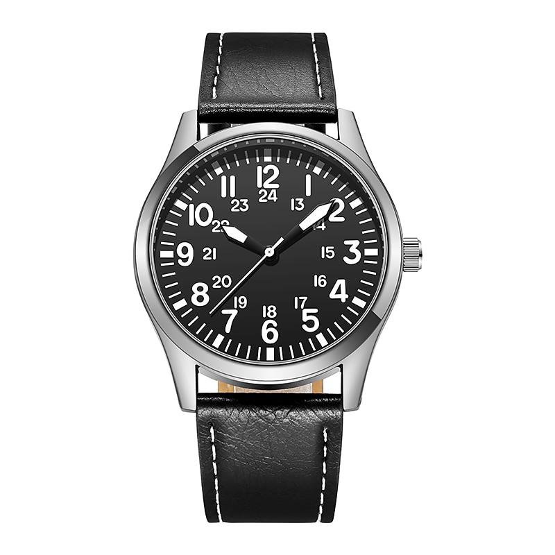 Yves Classic Pilot Watch With Leather Strap GR Silver 