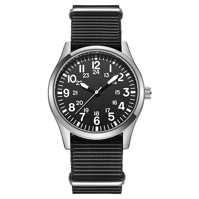 Yves Classic Pilot Watch With Nylon Strap GR Silver & Black 